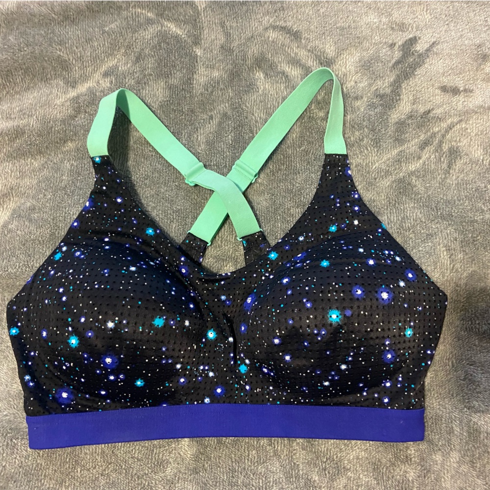 PINK Victoria's Secret Black and Blue Starry Bra